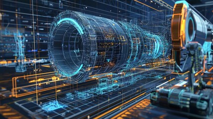 Aufkleber - Explore the intricacies of a digital rendering blueprint for advanced industrial machinery and systems
