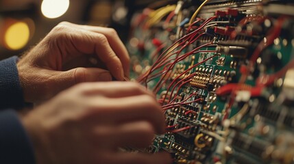 Poster - Electrical engineer skillfully assembles intricate circuitry with precision and careful technique to ensure optimal functionality