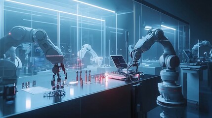 Fototapete - Explore the innovative automation technology transforming industrial workspaces with advanced robotics and intelligent systems