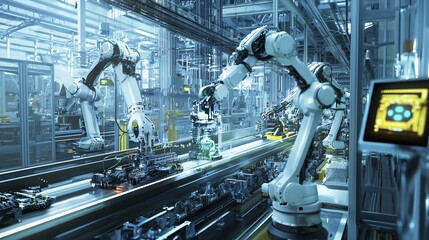 Aufkleber - Explore the cutting-edge industrial automation setup utilizing advanced robotic technologies for enhanced efficiency