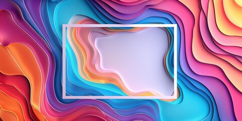 Wall Mural - Vibrant layered paper cut background ridescent colors and holographic elements, with blank center. Invitations, flyers, blank, greeting cards, and banners with space for text.