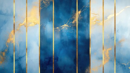 Wall Mural - Elegant bars in gold create a striking contrast against a blue and gold watercolor background. This image captures beautiful decorative bars with an artistic touch and ample copy space.