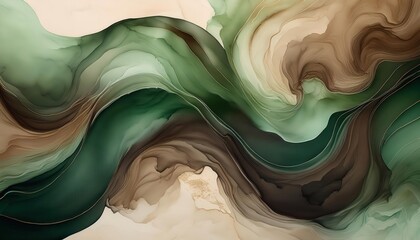 Fototapete - Ethereal Abstract Landscape with Rich Earth Tones and Deep Greens. Flowing Layers of Nature-inspired Texture for Art Prints, Digital Backgrounds, or Interior Decor Concepts