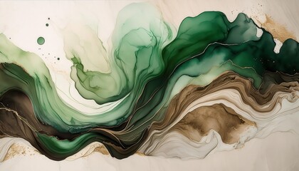 Poster - Ethereal Abstract Landscape with Rich Earth Tones and Deep Greens. Flowing Layers of Nature-inspired Texture for Art Prints, Digital Backgrounds, or Interior Decor Concepts