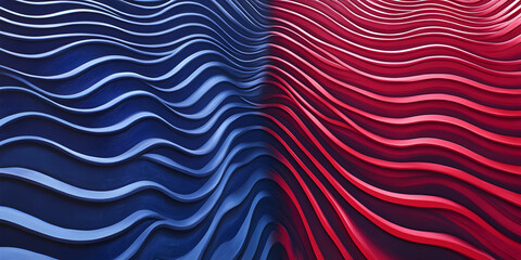 Poster - Crimson and Cobalt Waves: Abstract 3D render of undulating, flowing lines in vibrant crimson and cobalt blue, creating a dynamic and visually striking contrast.  