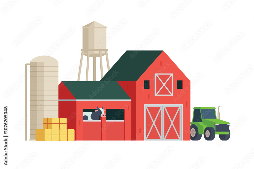 Red Barn building on white background vector illustration. Farm and ...