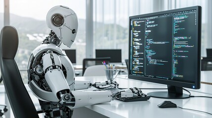 Robot Programmer Working at a Computer