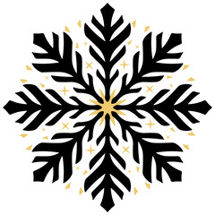 Wall Mural - black snowflake with yellow particles without background