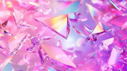 Wall Mural - Vibrant abstract image featuring shards of pink and purple crystals reflecting light in a dreamy atmosphere.