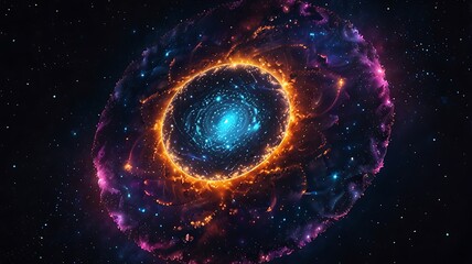 mandala with expanding galaxy patterns and star orbits, symbolizing the boundless energy of the univ