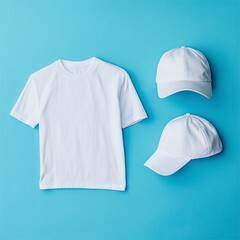 white T-shirt and white baseball cap without text on a bright background.generative ai