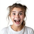 © samroy - Excited teen close-up, wide eyes and enthusiastic smile, vibrant personality, isolated on white background