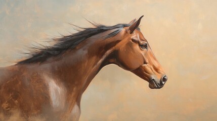 Naklejka na meble a refined classical oil portrait of a thoroughbred horse, capturing the beauty and grace of this majestic animal, perfect for equestrian art enthusiasts