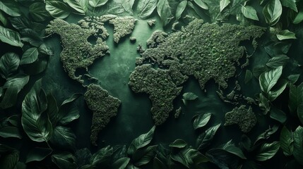 A green map of the world, completely filled with leaves.