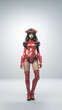 © Давид Кожокарь - Full-body portrait of a model in a futuristic red costume with cat ears, embodying a cosplay-inspired aesthetic in a minimalist setting.