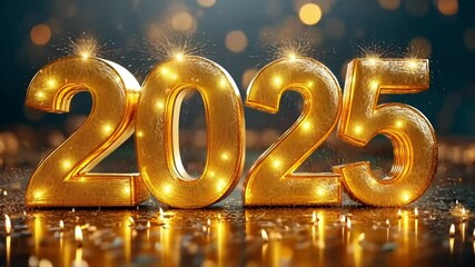 Wall Mural - golden glitter numbers for the year 2025 are sparkling on a blurred background with gold bokeh, crea