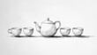 © Elmin - A simple drawing of a teapot and three cups, all lined up.
