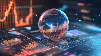 Leinwandbilder - Explore future insights through a high-definition crystal ball surrounded by data forecasts and trends