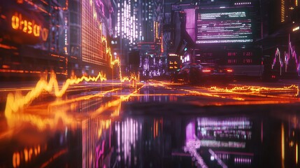 Fototapete - Explore the impact of market trends on yield reports in a futuristic urban landscape