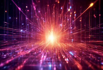 Wall Mural - data artificial big pulses 3d nerve networks illustration core neon light neural global intelligence