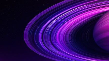Wall Mural - A close-up of a vibrant purple planet with rings in a dark space with a few stars in the background.