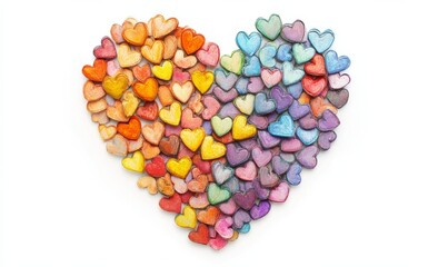 Canvas Print - Heart made from small multicolored hearts on white background, love or Valentine's day concept