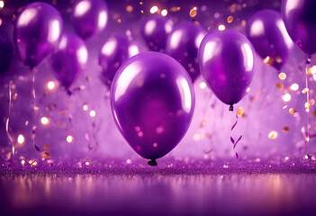 Wall Mural - ai background blurred lighting glitters paper purple space free banner birthday balloon