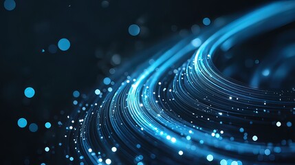 Wall Mural - abstract blue swirling lines with bokeh on black background.