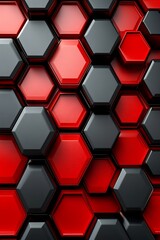 Geometric Art with Hexagonal Shapes in Shades of Gray and Red, Set Against an Abstract Background