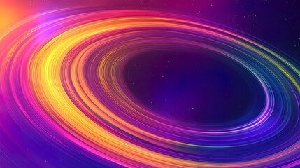 Wall Mural - Abstract colorful swirling pattern with a black hole in the center on a dark purple background with stars.