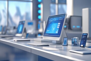 Wall Mural - modern office workspace with computer and technology devices