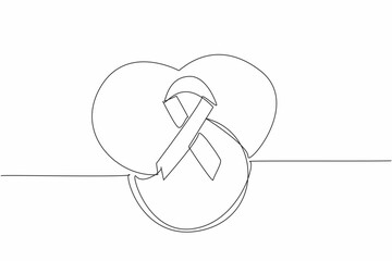 Poster - Single one line drawing a global symbol, composed of three colors, with a ribbon intertwined. Pay more attention to rare diseases. Care. Rare Disease Day. Continuous line design graphic illustration