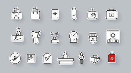 Aufkleber - Clean set of line icons representing reception desk staff cashier and client support services for a professional business or office environment