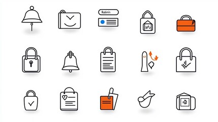 Aufkleber - Set of Line Icons Representing Customer Interaction and Services at a Hotel Reception Desk Including Hotel Bell Check in Assistance Symbols in a