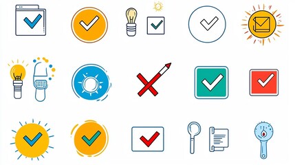 Leinwandbilder - Vibrant featuring a set of colorful icons representing various choice options including check marks X symbols and selection pointers  These UIUX design elements are perfect for digital interfaces