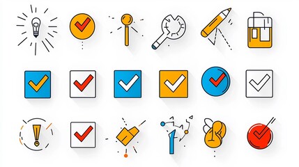 Leinwandbilder - Colorful of various icons and symbols representing choice options including checkmarks X marks and selection pointers in a modern flat graphic design style