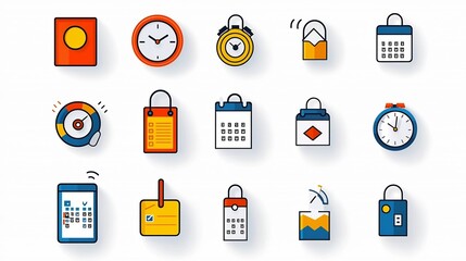 Leinwandbilder - Colorful featuring a set of vibrant icons representing various elements of event scheduling and organization including alarm clocks calendar reminders and location tags