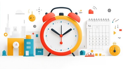 Leinwandbilder - Vibrant Set of Calendar Alarm Clock Location Tag and Other Icons for Event Scheduling Time Management and Task Organization