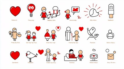 Fototapete - Cheerful and Colorful Icon Set Depicting a Family Including Parents Children and Grandparents in a Simple Minimalist Style Design