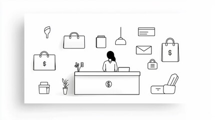 Aufkleber - Minimalist Icon Set Representing Various Customer Service Functions at a Hotel Reception Desk Including Staff Cashier and Information Assistance