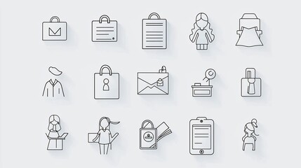 Leinwandbilder - A set of thin line icons depicting the streamlined digital and sign up process including identity document upload receptionist and online sign up functionality presented in a minimal style