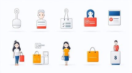 Poster - Minimalist Depicting the Key Steps of a Process Including Signing Up Inputting Identity Data and a Receptionist Icon in a Clean Line Style