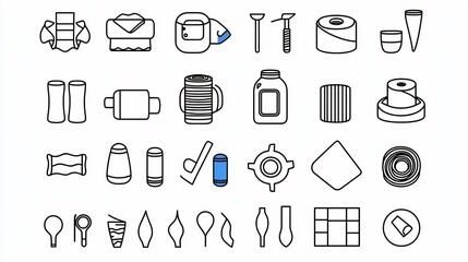 Poster - Set of 30 outline icons highlighting various fabric characteristics such as softness durability and stretch  Clean with editable stroke for fashion interior design and textile applications