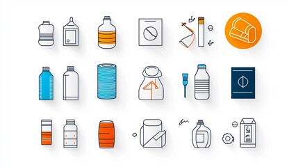 Poster - Comprehensive Outline Icon Set Featuring 30 Key Fabric Properties Including Thermal Insulation UV Protection and Stain Resistance for the Textile and Apparel Manufacturing Industries