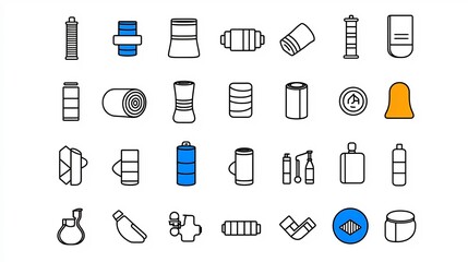Poster - Detailed Outline Icon Set Showcasing 30 Fabric Properties and Characteristics Including Thermal Insulation UV Protection and Stain Resistance in Editable