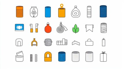 Poster - Comprehensive Icon Set Showcasing 30 Distinct Fabric Properties Including Breathable Stretchable and Eco Friendly Features Designed in Clean Style with Editable Strokes for Versatile Applications