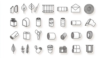 Poster - Comprehensive Outline Icon Set Showcasing 30 Key Fabric Properties and Attributes Including Breathable Stretchable and Eco Friendly Features in a Clean Minimalist Style with Editable Strokes
