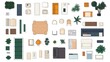 © RM Graphics - Office Top View Vector Elements Set. Kit for a workspace  apartment  house  or office plan. Interior icon collection