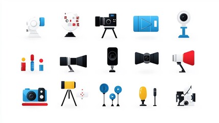 Poster - Elegant featuring a set of icons symbolizing various movie and video media concepts such as handycam cinema and multimedia controls  These digital graphics are designed with clean