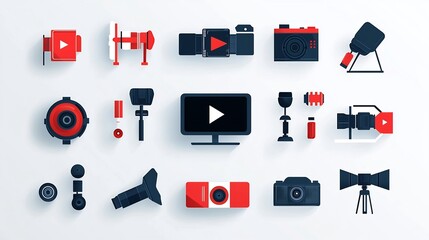 Poster - Elegant of a video player icon set focused on clean film and media elements including play pause movie and symbols for digital commercial and creative use